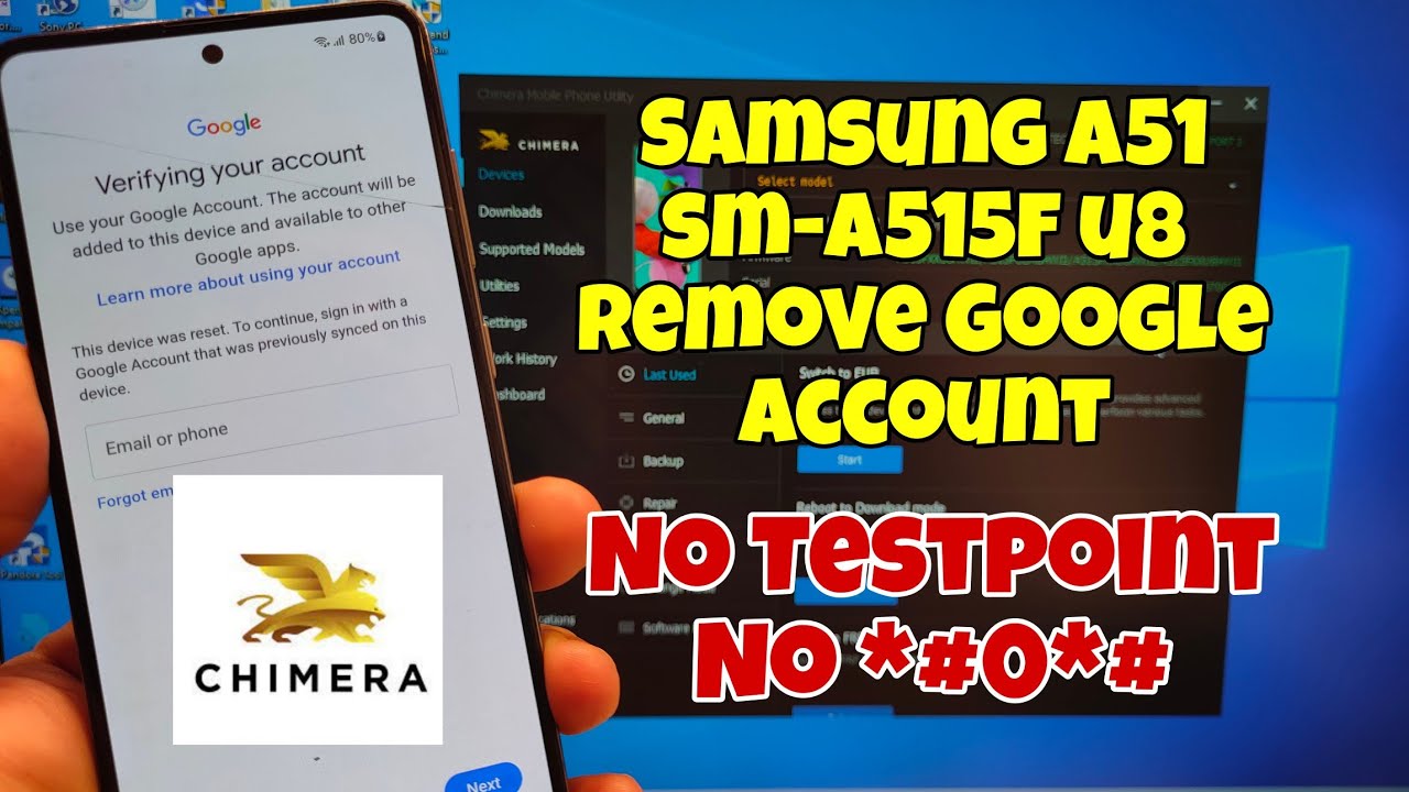 Samsung Galaxy A51 U8 (SM-A515F), Remove Google Account, Bypass FRP. Latest Security. Chimera Tool.