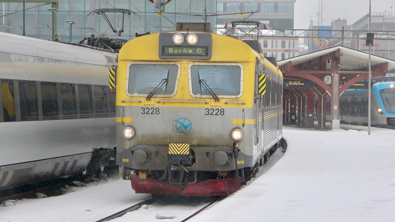 Trains in snow at Gothenburg Central station - February 2026