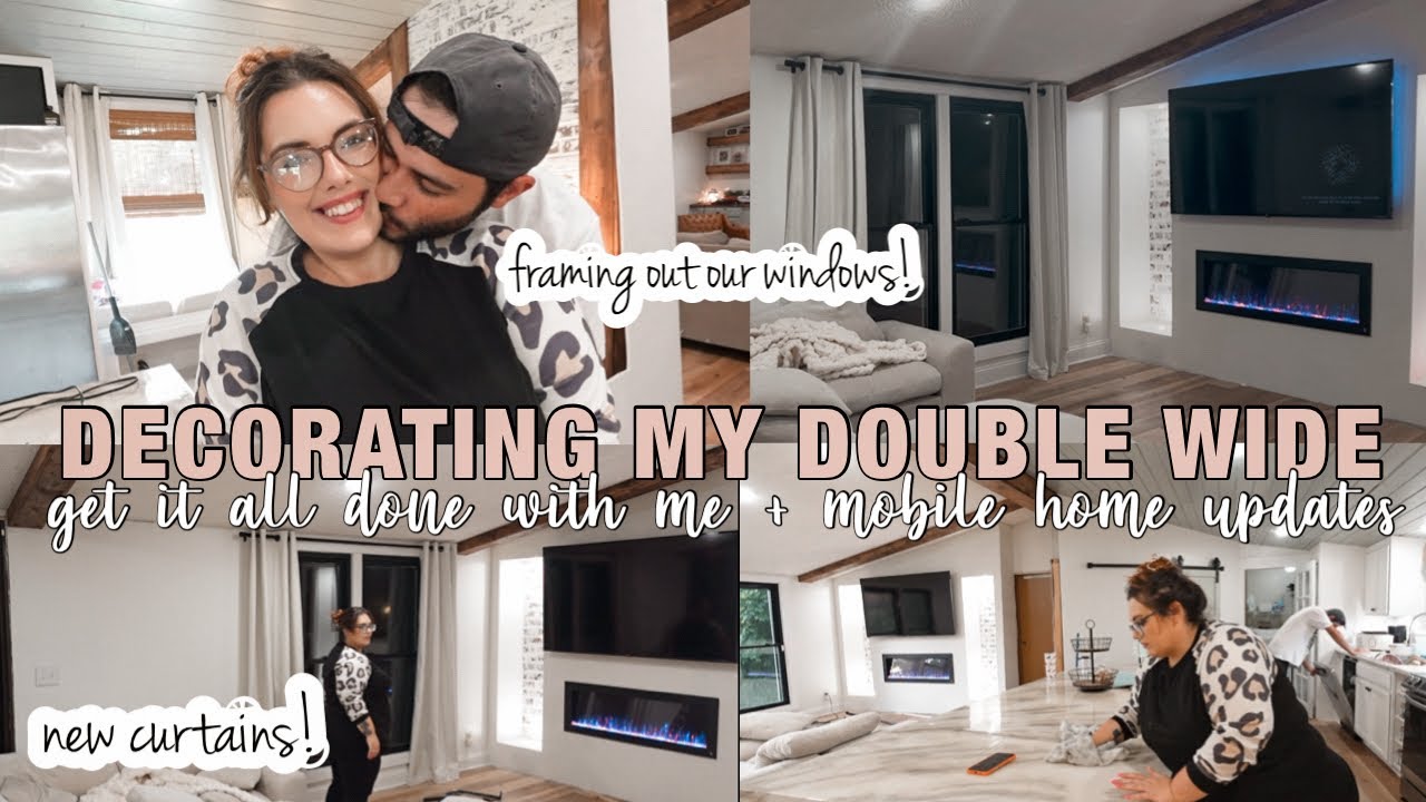 *DECORATE MY DOUBLE WIDE WITH ME* | framing the window + brand new curtains! Living room makeover 😍