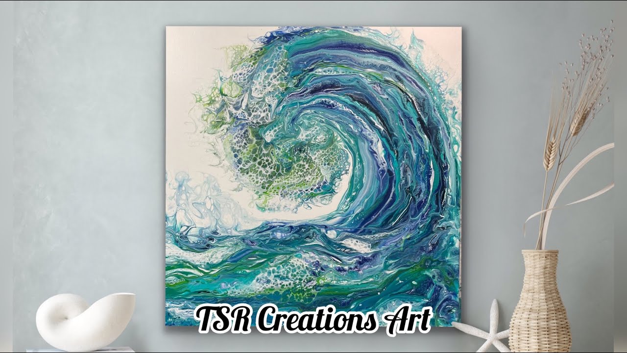 Acrylic Poured Fluid Art Ocean Wave. 