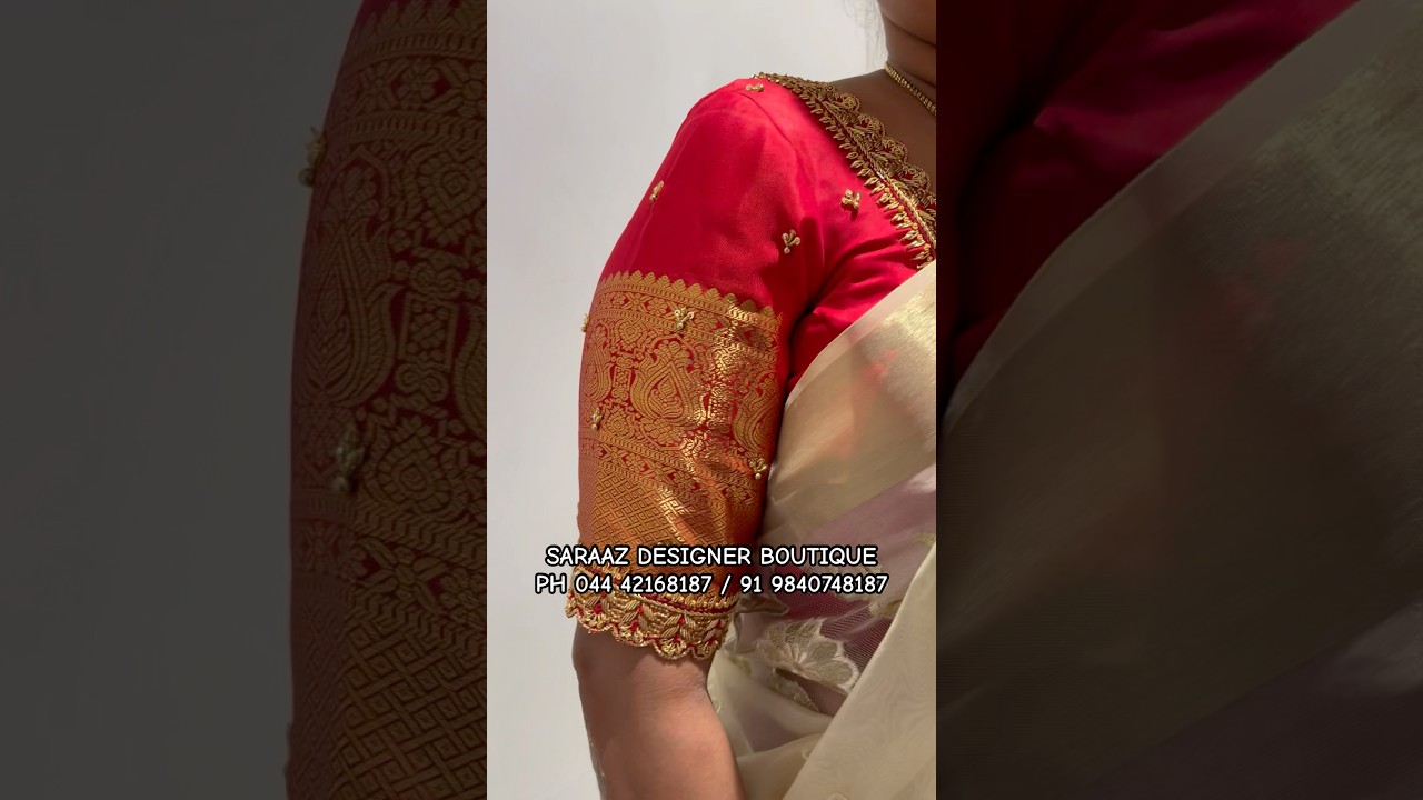 Red zardosi work blouse with silk Saree #ytshorts
