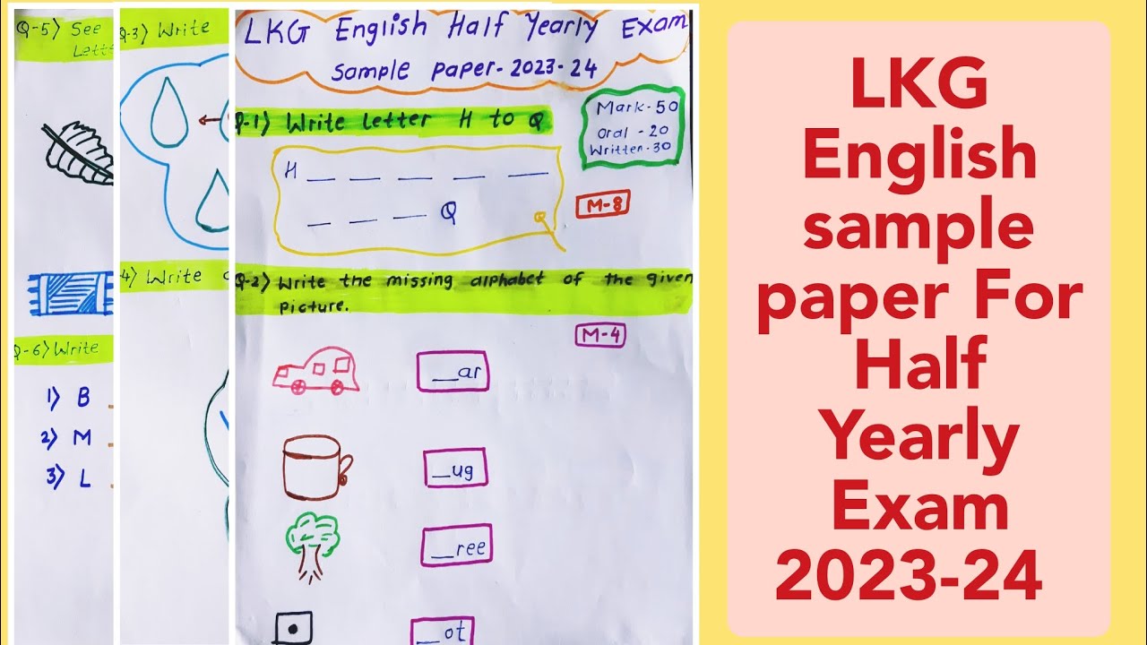 LKG English Half yearly Exam question/sample paper 2023-24/junior kg half yearly Exam paper English