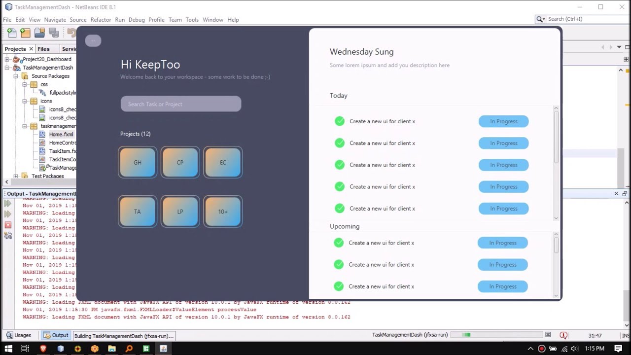 javafx ui - task management sample ui #1 - free code