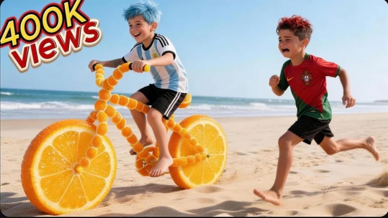 The Fruit Bicycle Race That Made Messi's Kid & Ronaldo's Kid Best Friends 🌊