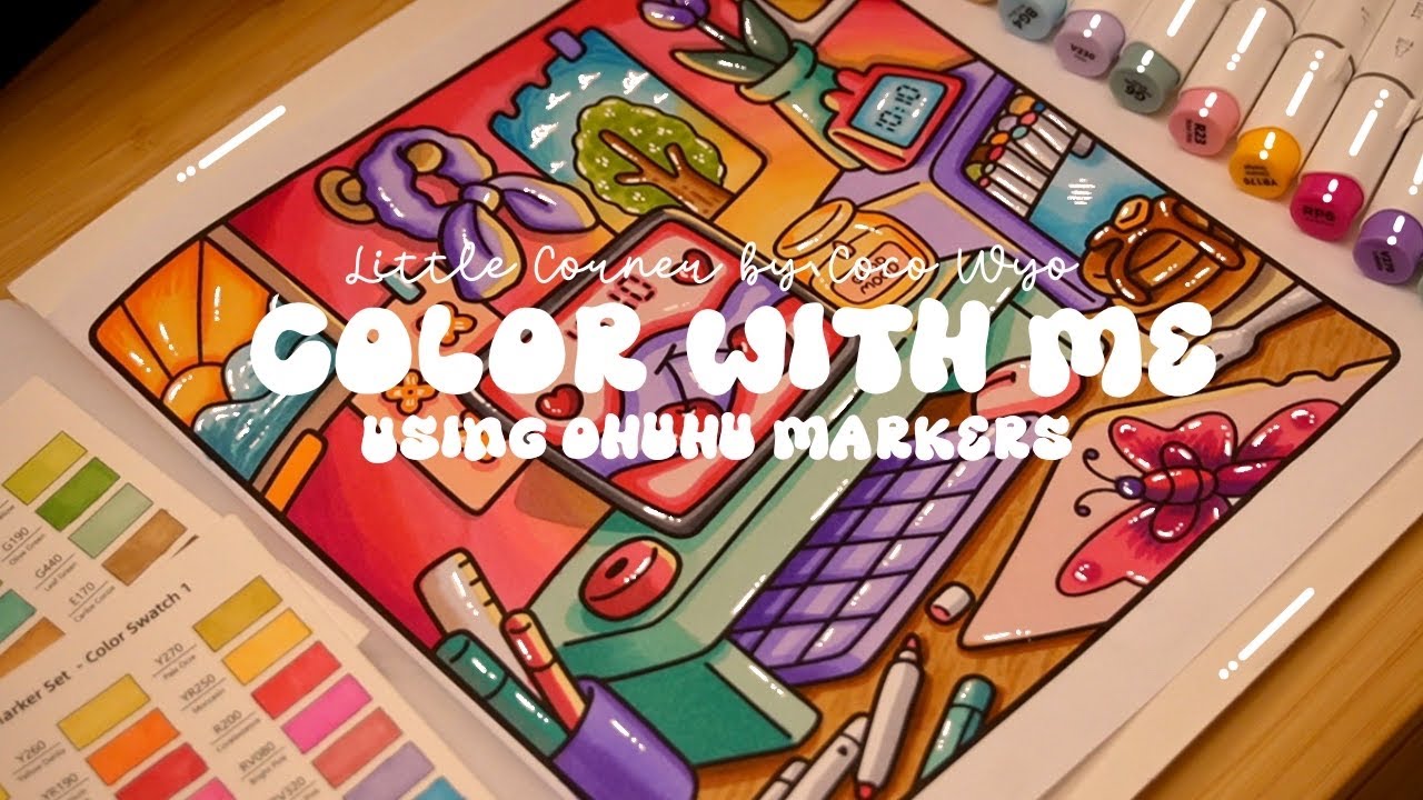 Color with me (ASMR) 🥞💕 'Little Corner' by Coco Wyo using Ohuhu markers 🌱✏️ #adultcoloring #asmr