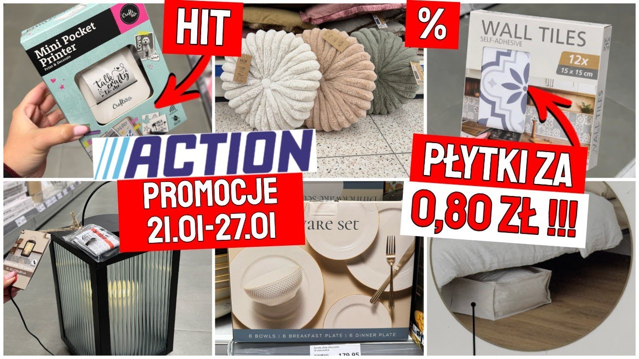 📍ACTION PROMOCJE 21-27.01💥 TANIE KAFELKI, MINI DRUKARKA, ZASTAWA STOŁOWA, LAMPIONY LED PRZEGLĄD HIT