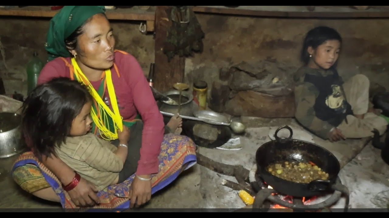 Mountain village kitchen family living with happy || Village life