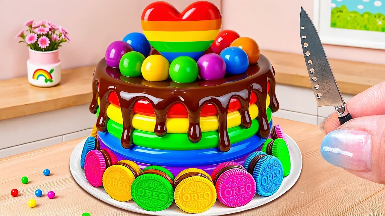 How To Make Rainbow OREO Chocolate Drip Cake 🌈🍰 Satisfying ASMR Mini Cake Decorating ✨ Tiny Sweet