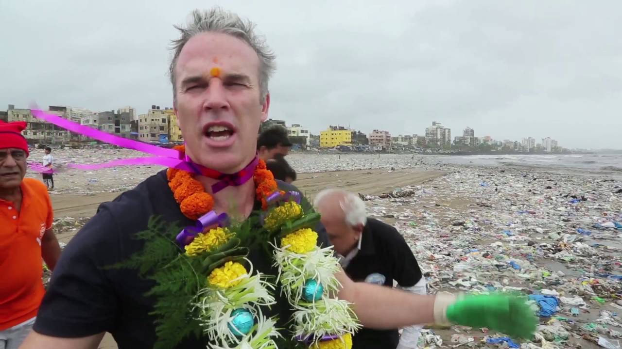 Swimmer Lewis Pugh Takes Part in Mumbai Beach Cleanup