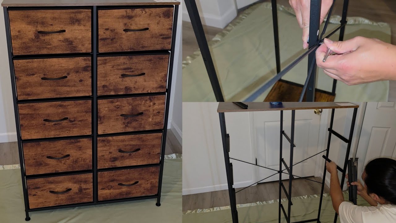 WLIVE ASNG059 10 Fabric Drawer Dresser Rustic Brown Wood Grain Print Assembly How to Put it Together