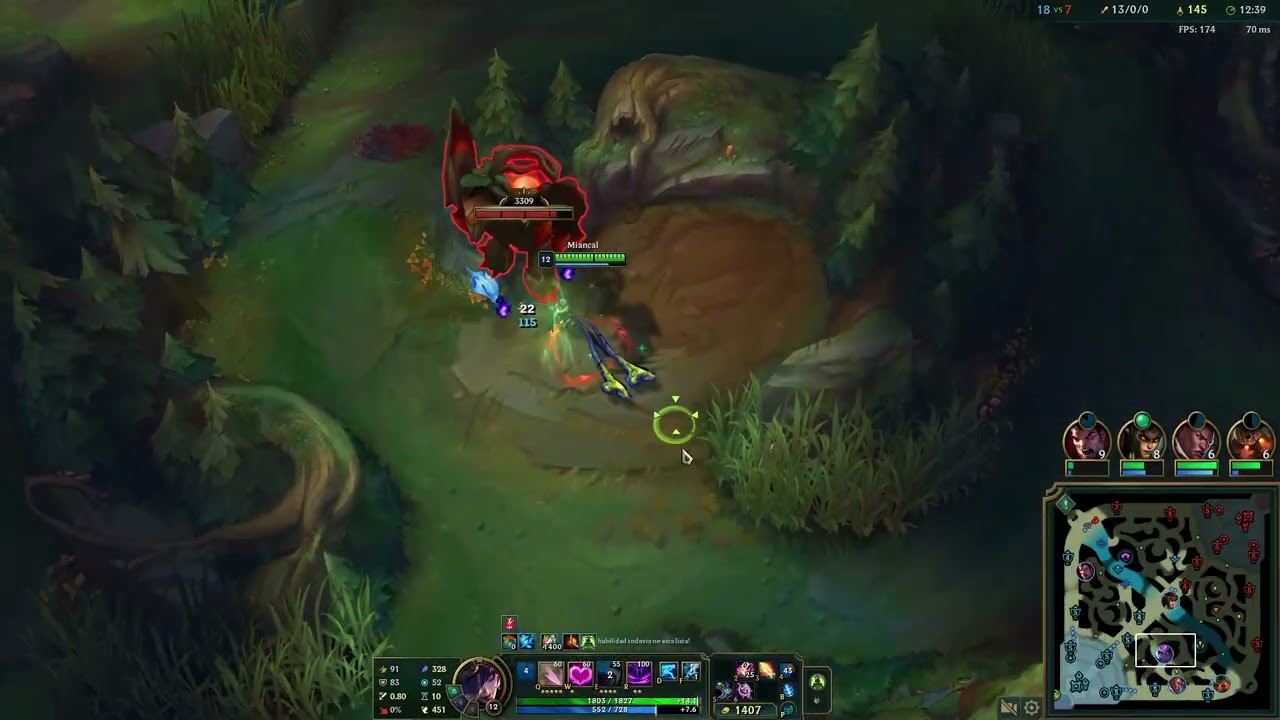 Entrenamiento contra bots, 21:20, 292 minions. nivel 18 full build