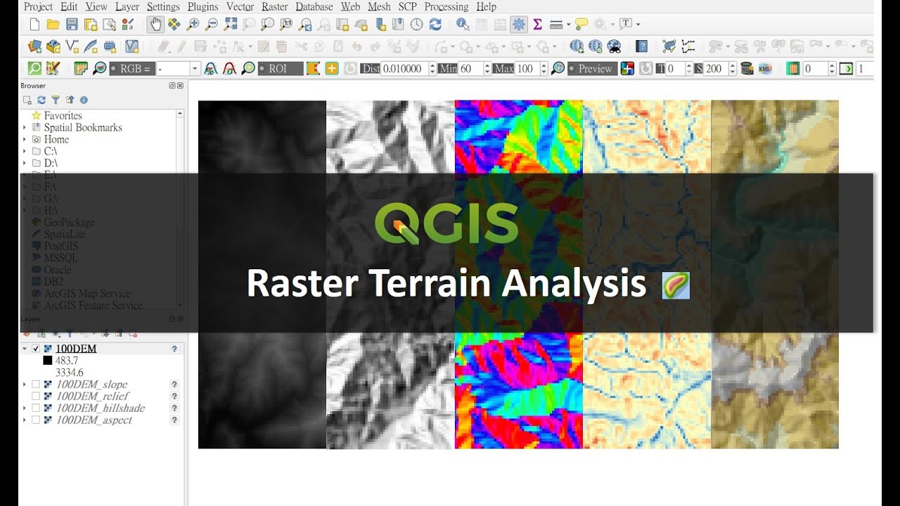 [QGIS] Terrain Analysis (Aspect, Hillshade, Relief and Slope) in QGIS 地形分析，產生坡向圖 陰影圖 坡度圖