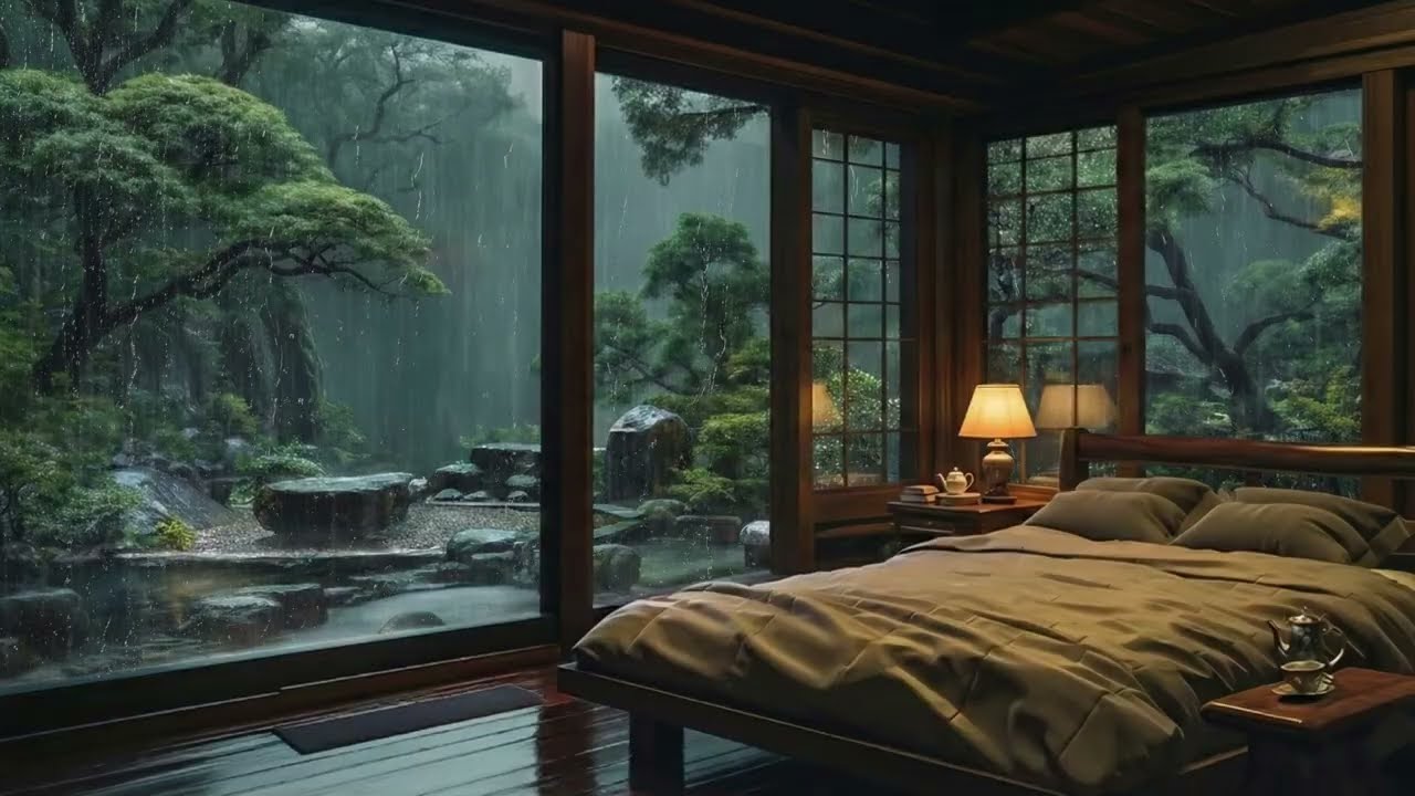 Heavy Rain on Corner Window 🌧️ Cozy Bedroom Ambience for Deep Sleep, Rest, Study, Focus
