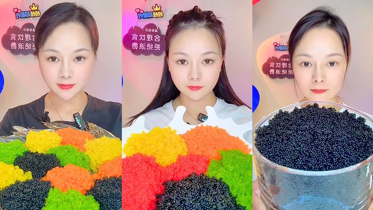 Rainbow Fish Roe Mukbang with Giant Black Caviar Bowl