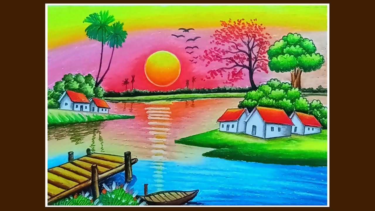 Easy Water Reflection Drawing with Oil Pastels | Step by Step for Beginners