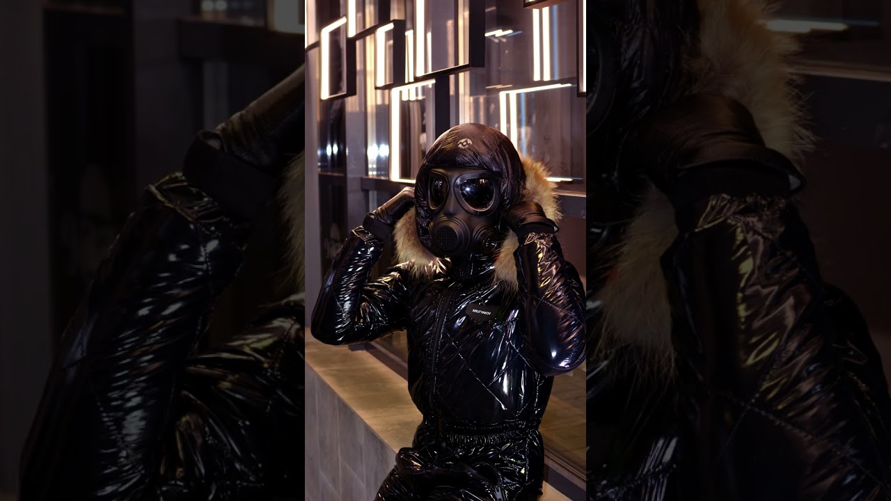 BLACK GLOSSY SUIT. TOTAL BLACKOUT: GLOSSY TACTICAL OVERALLS & GAS MASK REIGN