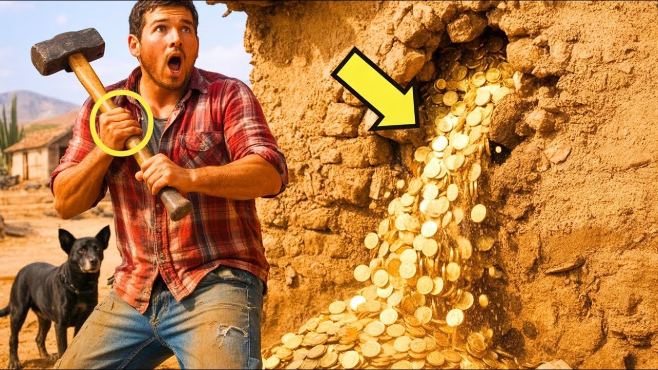 POOR MAN DEMOLISHING HIS HOUSE… AND GOLD COINS FALL FROM THE WALL…