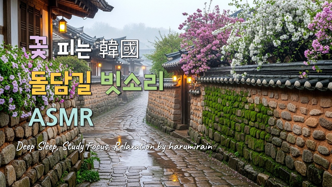 꽃 피는 돌담길 빗소리 ASMR 🌸 | 마음 안정, 불면증, 공부 집중 | Korean Hanok Alley Rain for Deep Sleep & Focus