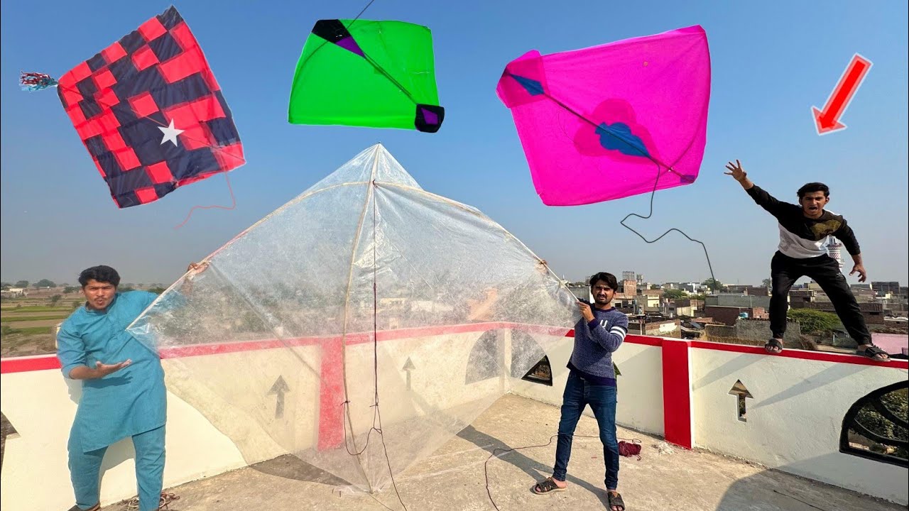 Big Plasticbag Kite Flying Abubaker With Small Kite Caught Village 2025
