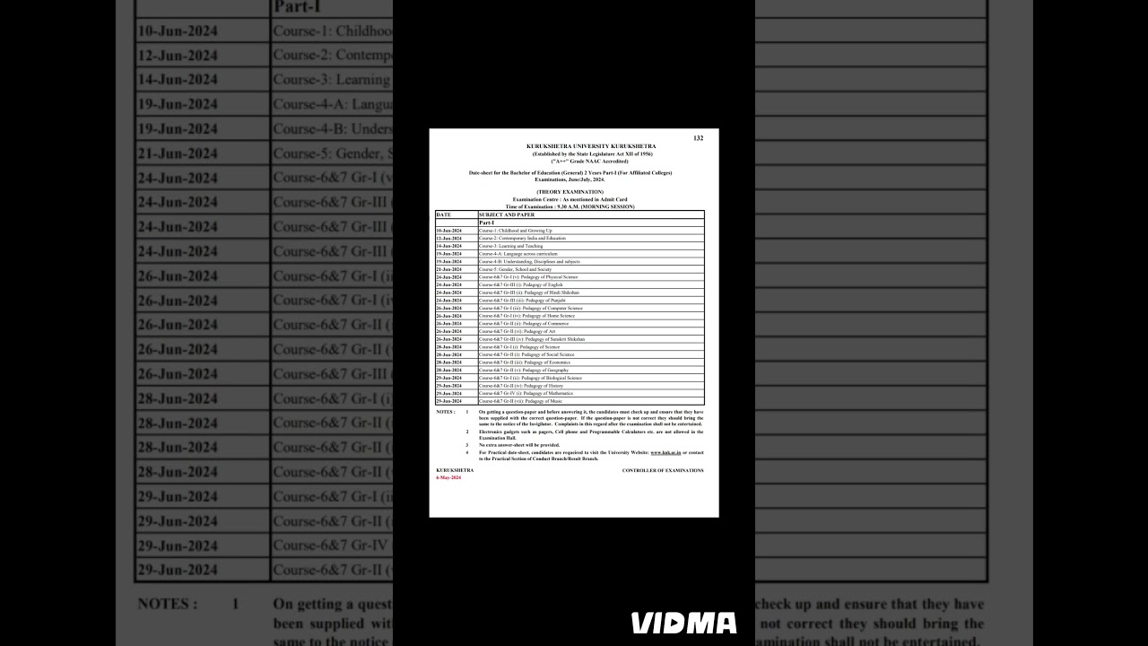 Kuk bed 1st year 2024 exam datesheet kurukshetra university#kuk#exam#dateshet #bed1styear