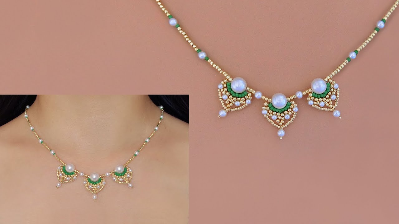 DIY Elegant Beaded Necklace with White Pearls and Seed Beads. How to Make Beaded Jewelry. 手工串珠项链