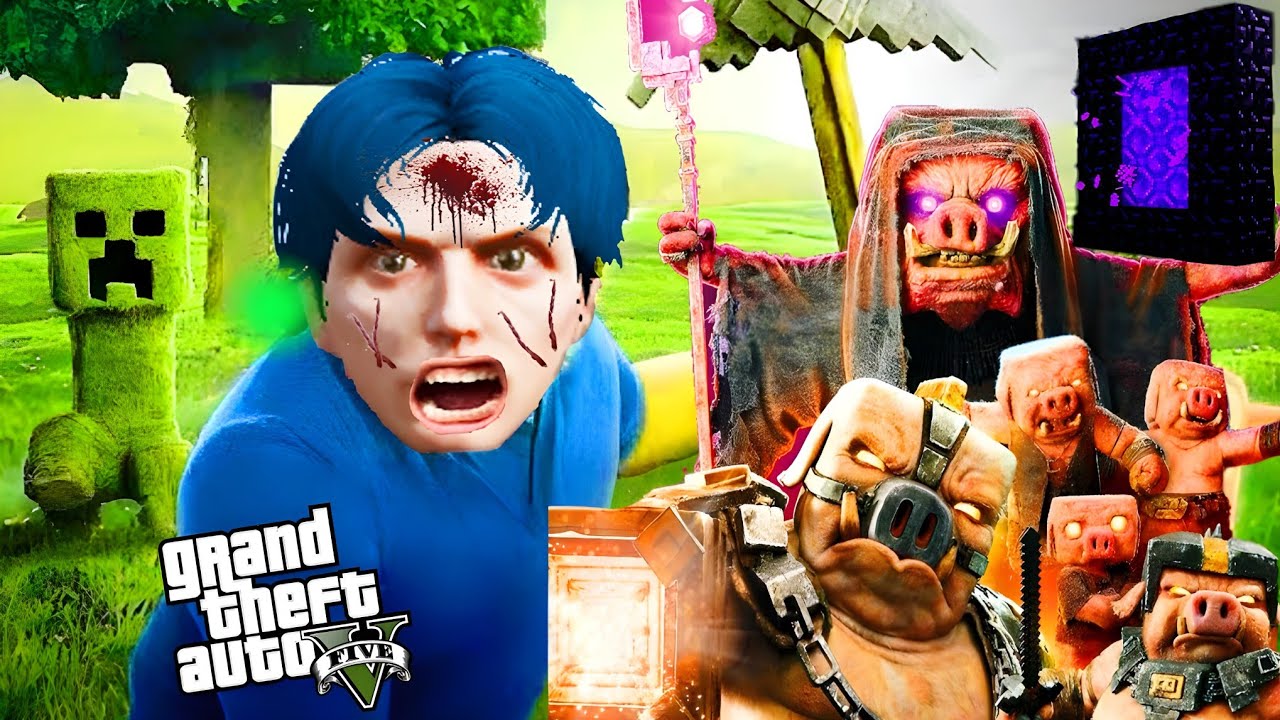 Minecraft ကမ္ဘာထဲကိုသွားပီး ဝက်ဘီလူးတွေနဲ့နပန်းလုံးခဲ့တယ်/ Playing Minecraft in GTA V