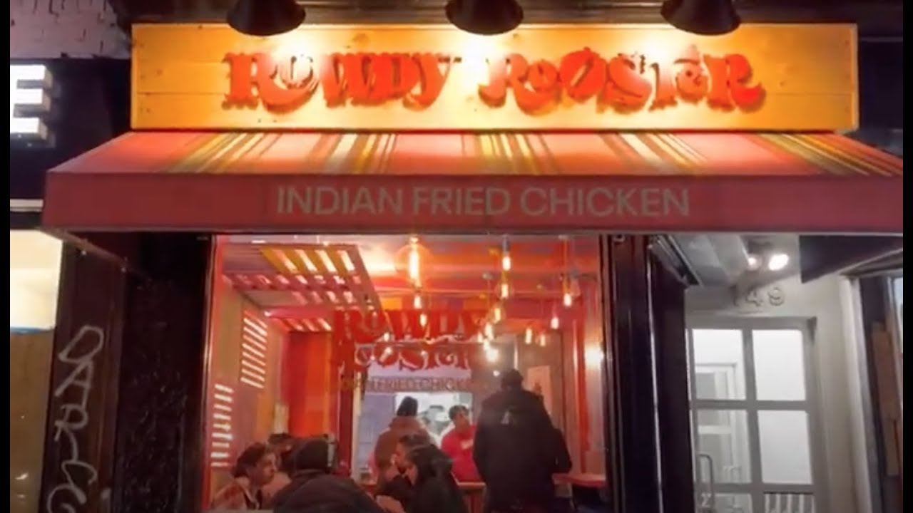 Walking to Rowdy Rooster Indian Spicy Fried Chicken Take Out Foods. Sat March 5, 2022.