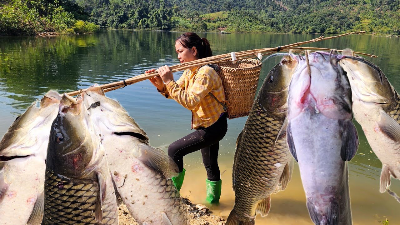 FULL VIDEO Traditional fishing techniques - 200 days single mother caught big fish with many skills