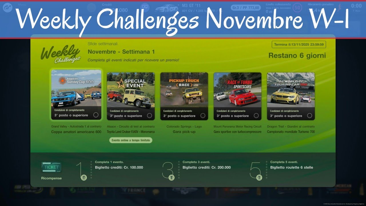 GT7 Weekly Challeges NOVEMBRE settimana 1