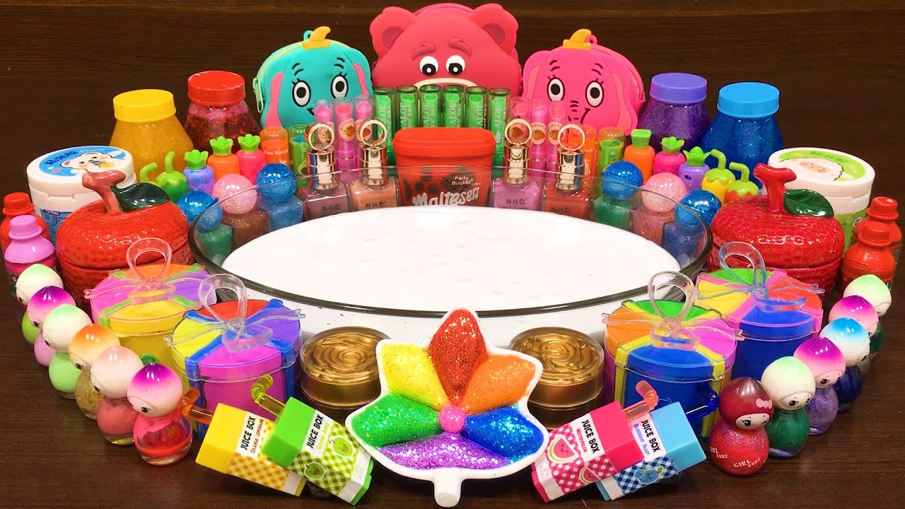 Mixing Makeup, Glitter and More into Glossy Slime ! Satisfying Slime Video #824