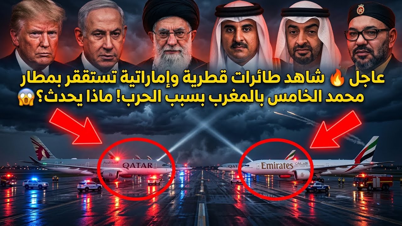 عاجل 🔥 شاهد طائرات قطرية وإماراتية تستقر بمطار محمد الخامس بالمغرب بسبب الحرب! ماذا يحدث؟ 😱