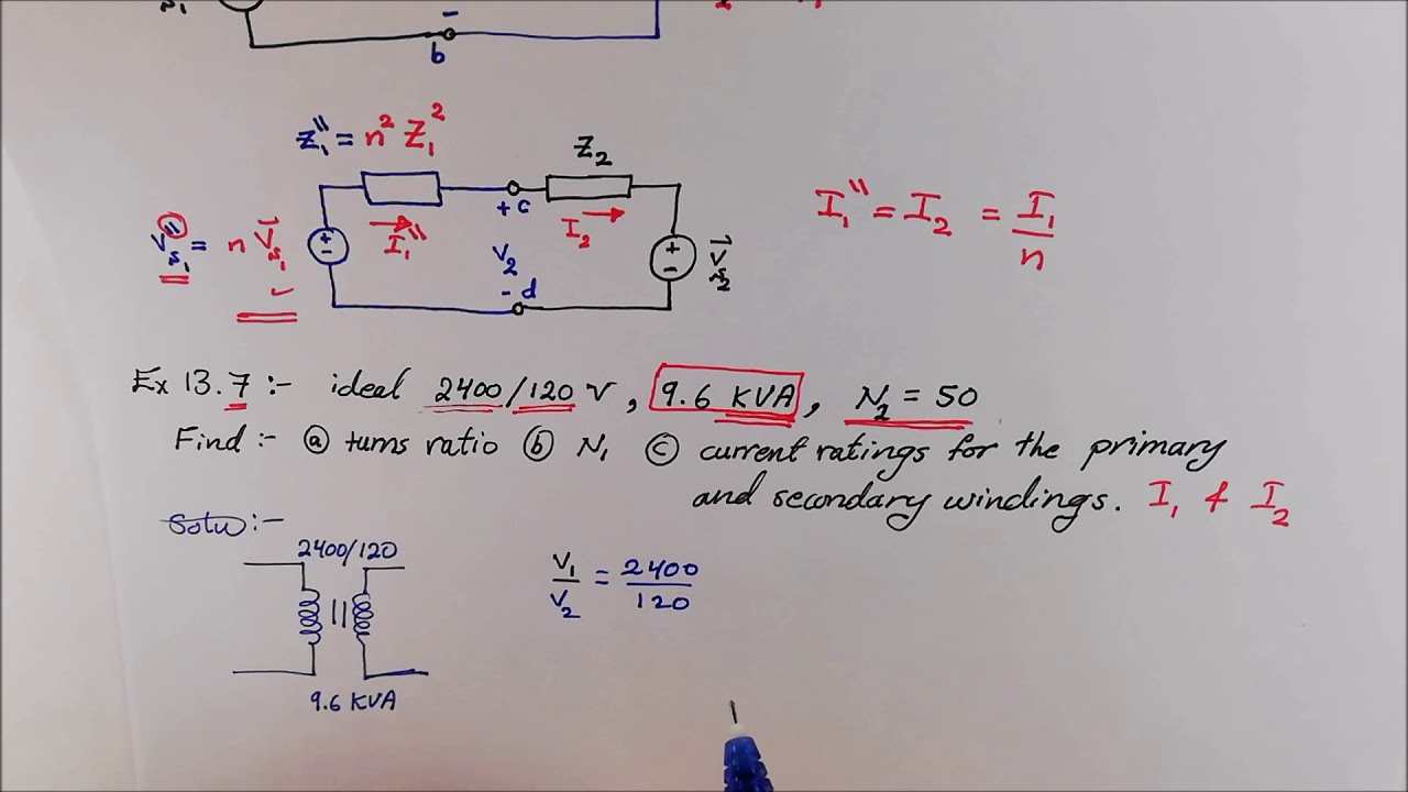 50. Ideal Transformer: Reflected circuit and example