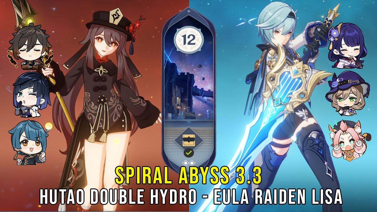 C1 Hutao Double Hydro and C0 Eula Raiden Lisa - Genshin Impact Abyss 3.3 - Floor 12 9 Stars