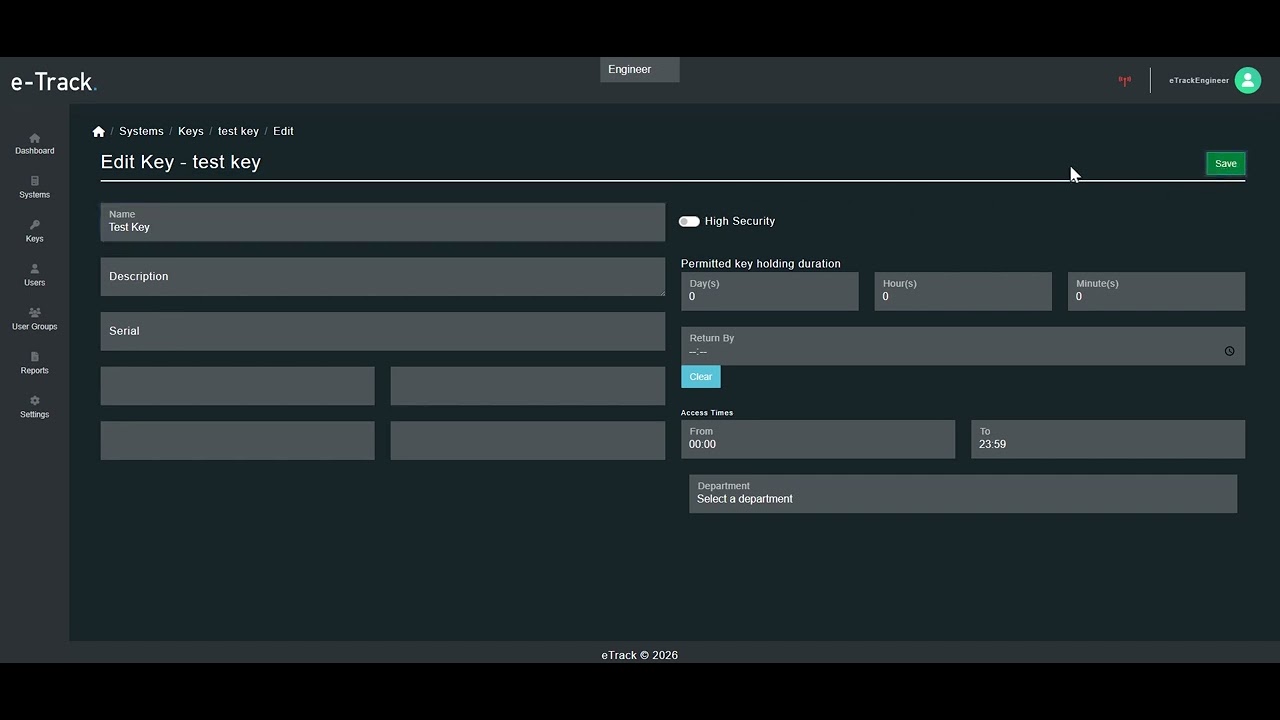 KeyTracker - E-Track Software Guide - Keys Page