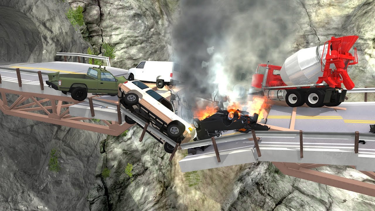 Collapsing Bridge Pileup Crashes #2 - BeamNG Drive