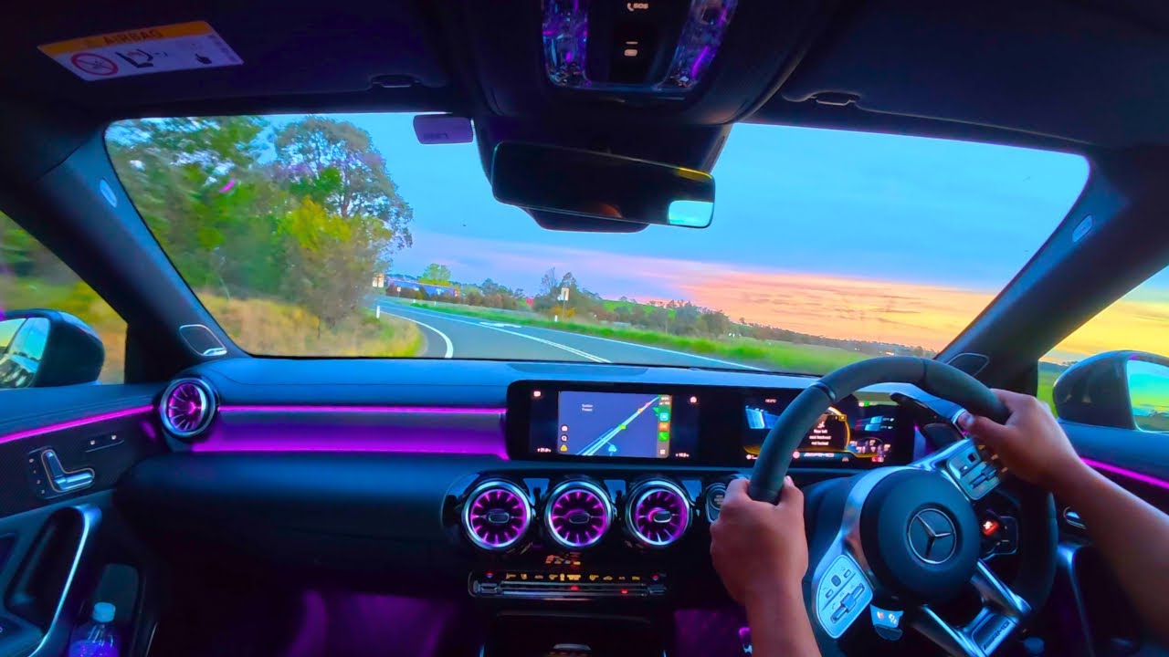 🌅 POV Mercedes AMG CLA45s Sunset Drive – Purple Lights & Sunset Vibes | Relaxin Hip Hop Lofi Music 