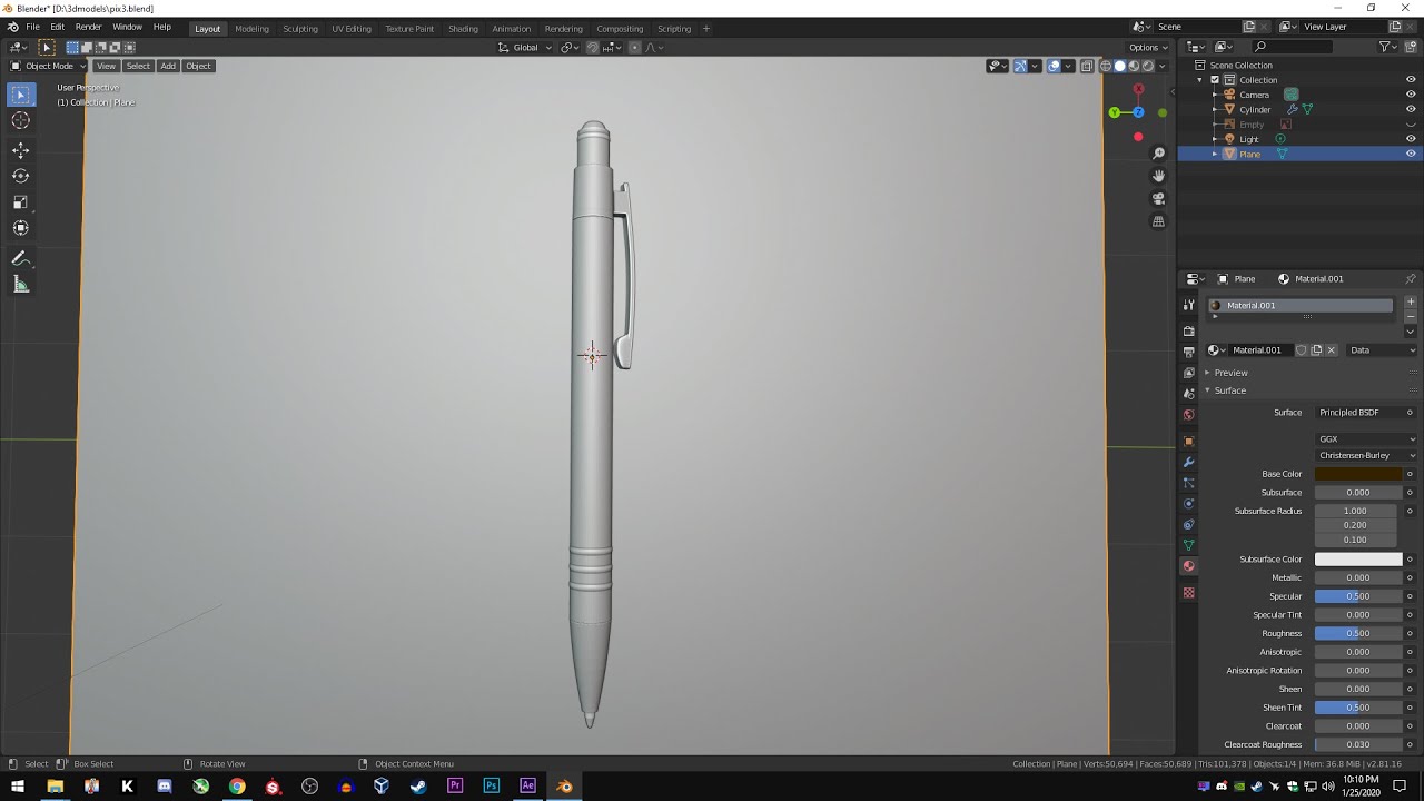 BLENDER 2.8 PEN MODELING BEGINNER WORKFLOW TIMELAPSE