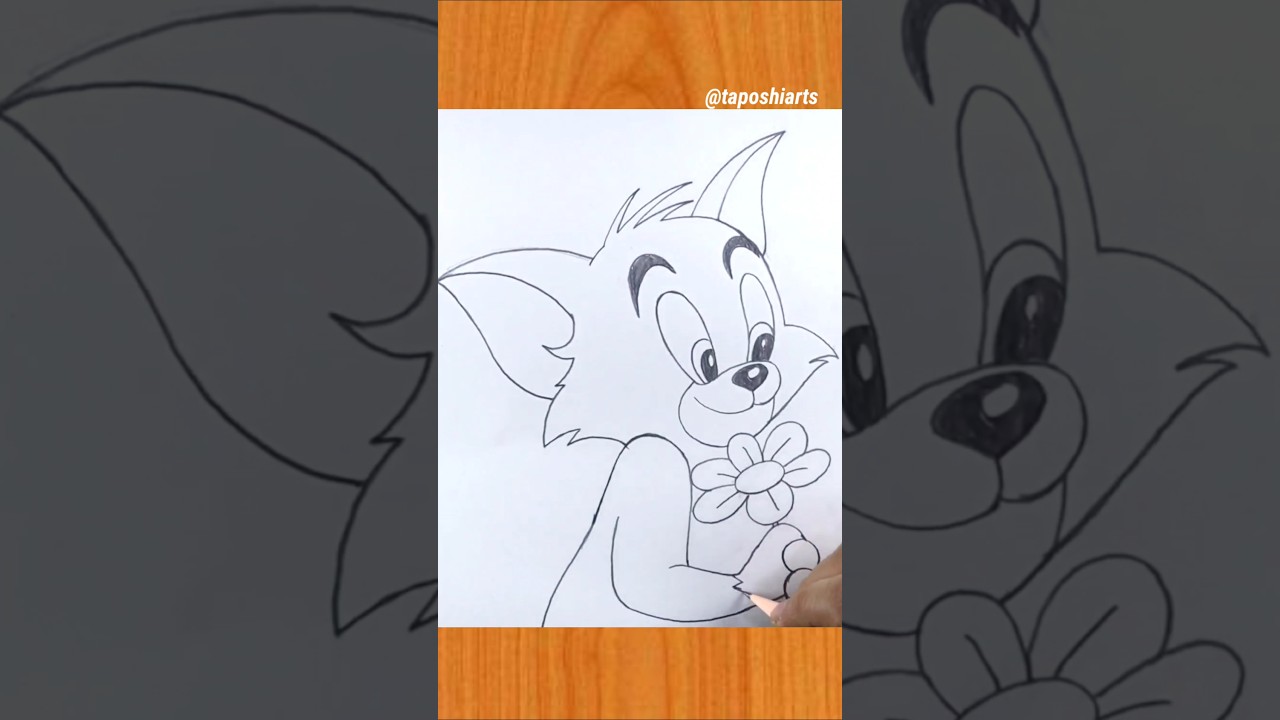Cute Tom with flower pencil drawing |  Tom and Jerry #tom #tomandjerry #cartoondrawing