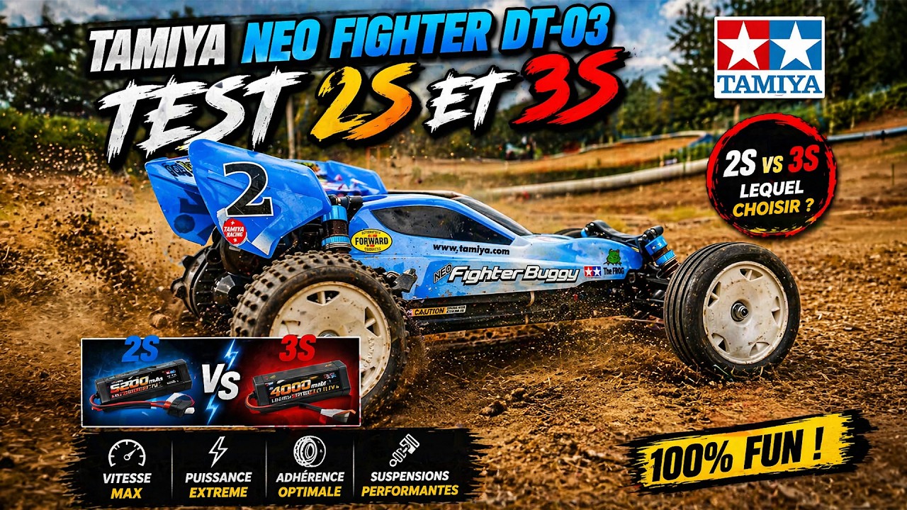 Tamiya Neo Fighter DT 03 Test 2S et 3S Sur piste synthétique au club RC A Pézenas au Club CAPM