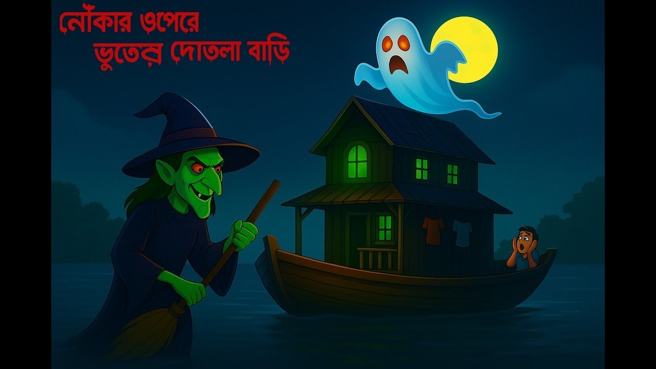 নৌকার উপরে ভুতদের দোতলা বাড়ি। Horror Village Story Daini Bengali Cartoon Bangla Cartoon