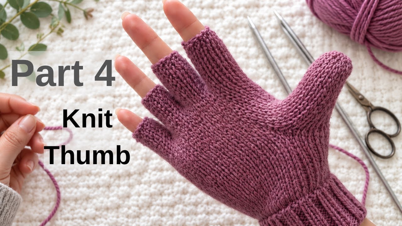 How to make convertible mittens - fingerless gloves tutorial part 4 (how to make thumb in a glove)