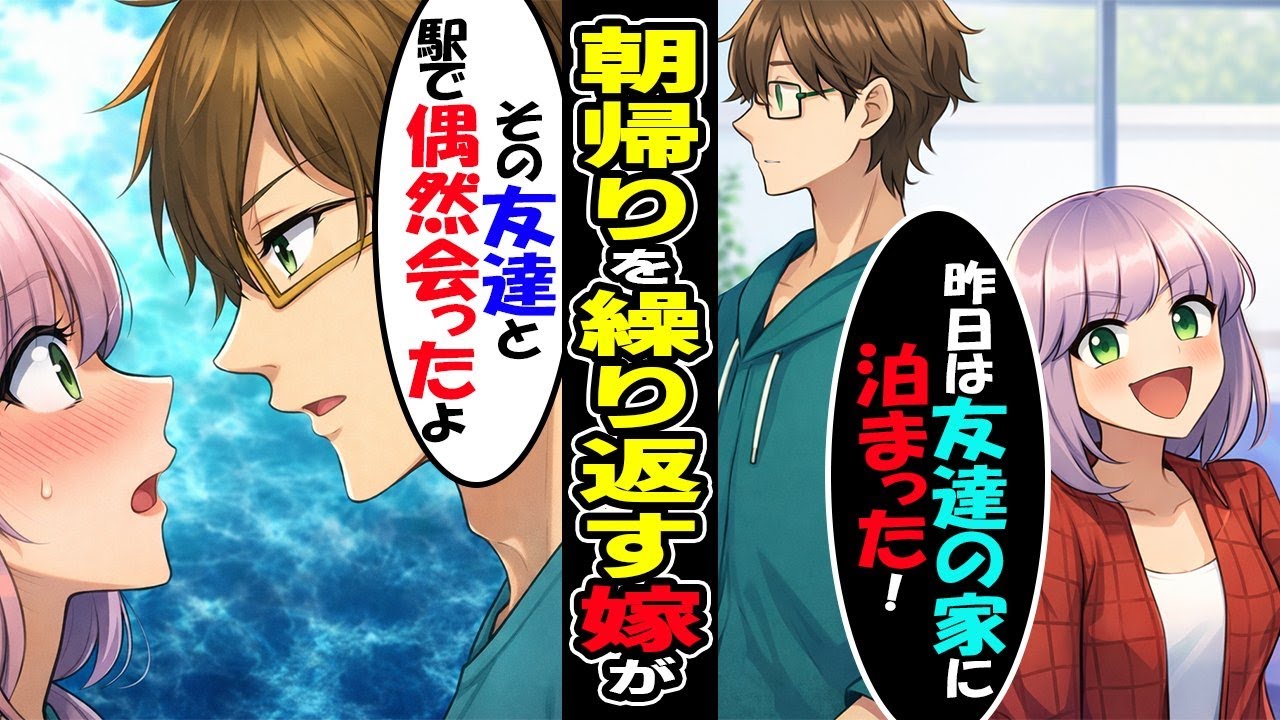 朝早く帰宅した嫁。嫁「昨日は友達の家に泊まった」俺「昨日その友達と駅で話したよ」嫁「え？」すると…【スカッと】【アニメ】【漫画】【2ch】
