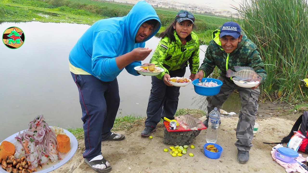 pesca de tilapias grandes en laguna con anzuelo - pesca y ceviche de tilapias