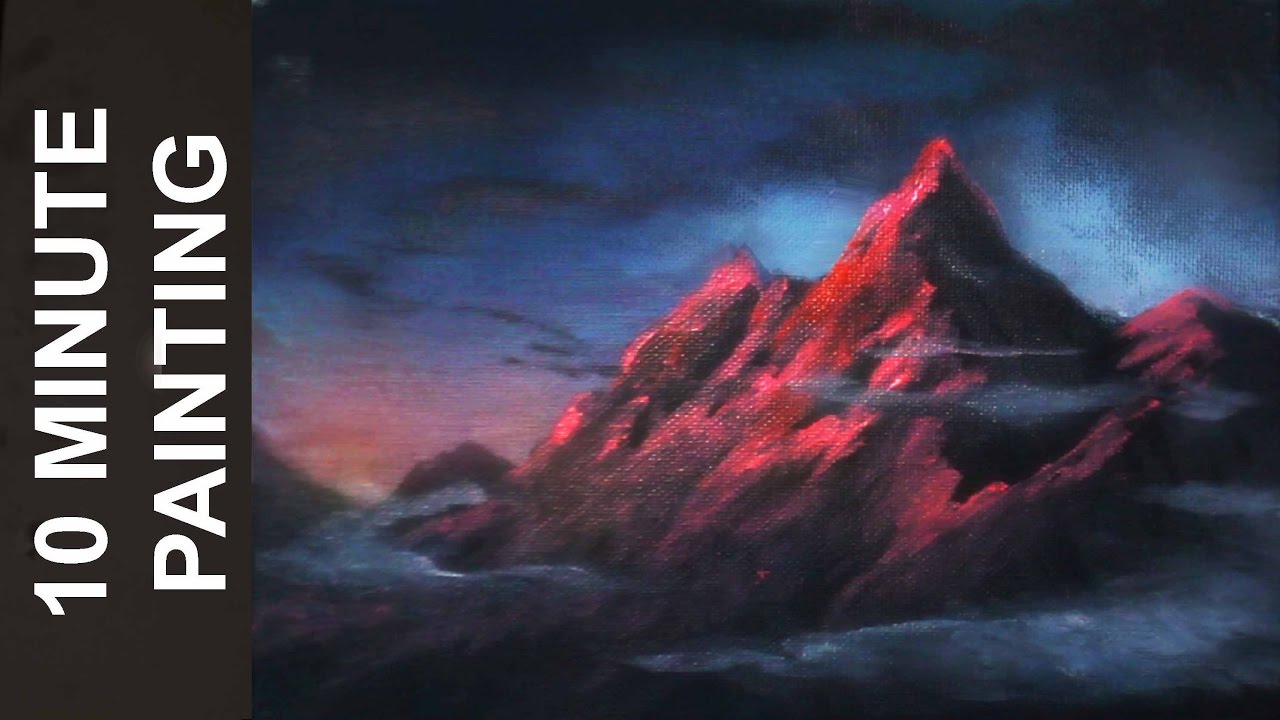 Painting a Mountain During Twilight with Acrylics in 10 Minutes