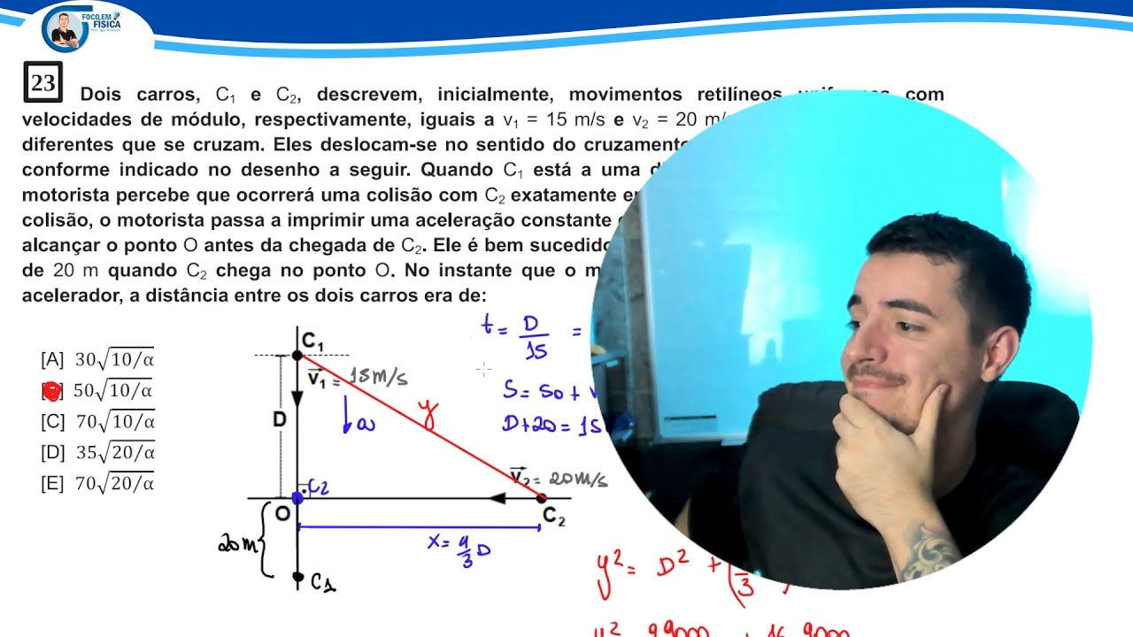 EsPCEx  2024| Questão 23- Dois carros C1 e C2, descrevem, inicialmente, movimento ... Igor Monteiro