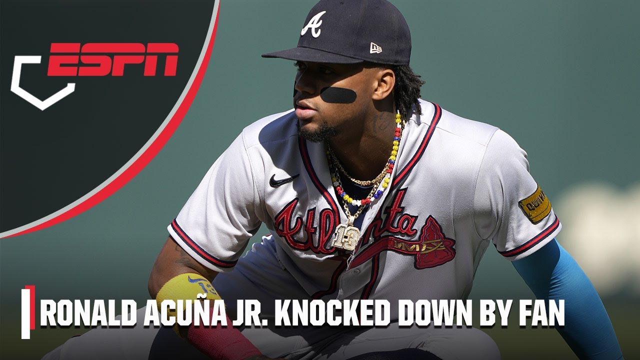Ronald Acuna Jr. KNOCKED TO THE GROUND by fans running onto field 😳 | MLB on ESPN