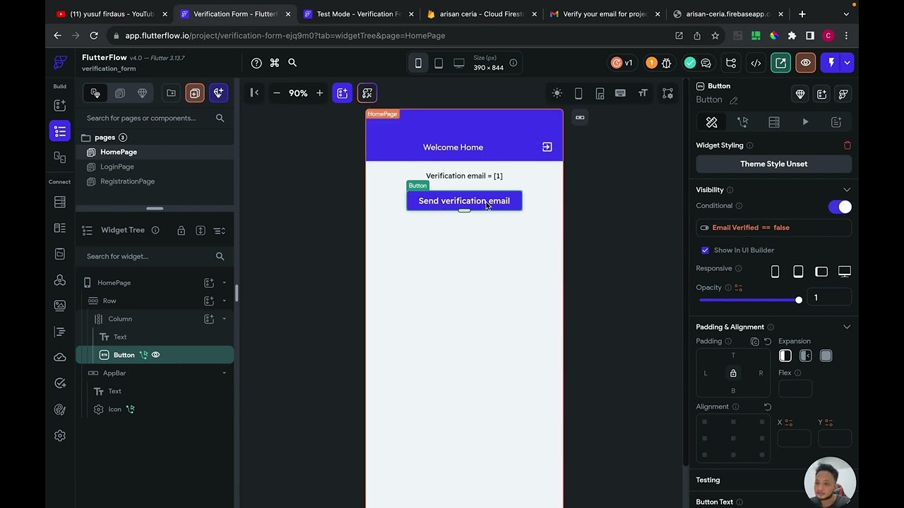 Flutterflow использует аутентификацию Firebase с подтверждением электронной почты