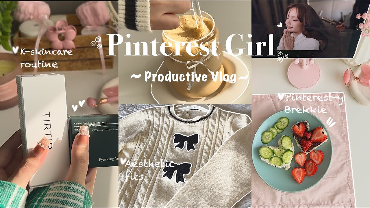 Pinterest Girl🎀Productive vlog| Morning routine, aesthetic outfit, Pinterest-y brekkie, K-skincare