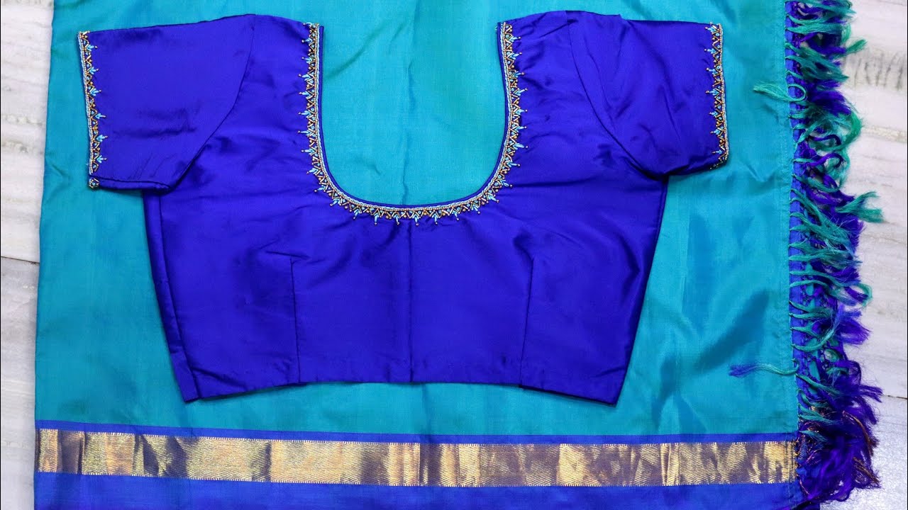 Aari like bead work on stitched silk blouse | Easy and simple method