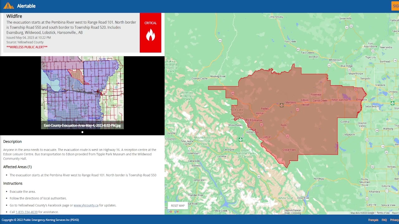 Yellowhead county Alberta Wildfire Alert